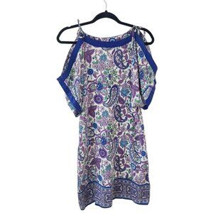 VTG Lucky Brand 100% Silk Paisley Printed Kimono Shift Bandana Dress Women's XS